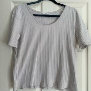 Neuflora Mallory Top Women's Soft Cream Gray Ribbed Short Sleeve Top